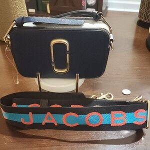 Navy SNAPSHOT (MJ) Crossbody Bag with Gold Hardware